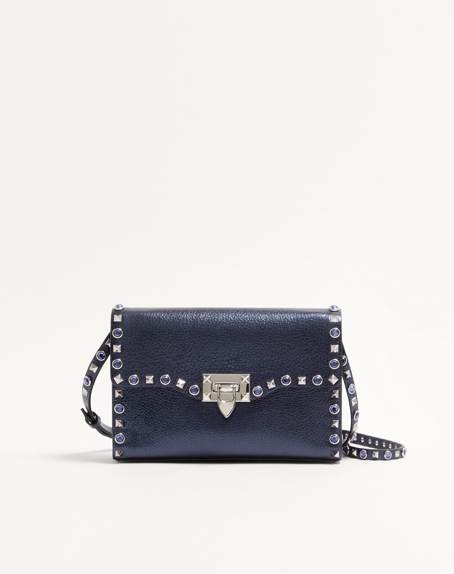 Valentino Garavani Rockstud Small Shoulder Bag In Laminated Calfskin With Cabochon Stones