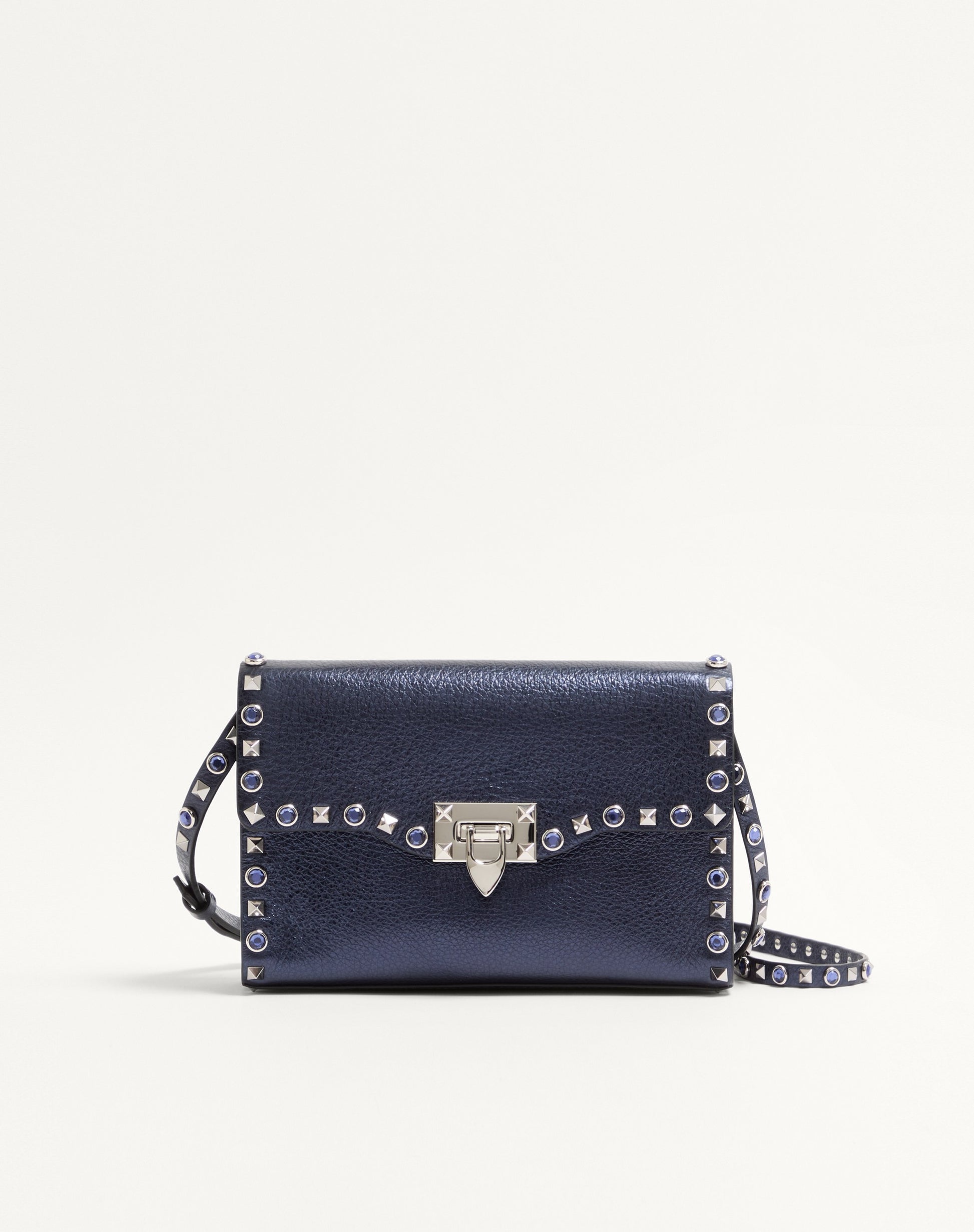 Valentino Garavani Rockstud Small Shoulder Bag In Laminated Calfskin With Cabochon Stones