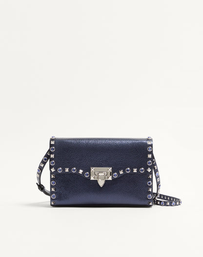Valentino Garavani Rockstud Small Shoulder Bag In Laminated Calfskin With Cabochon Stones