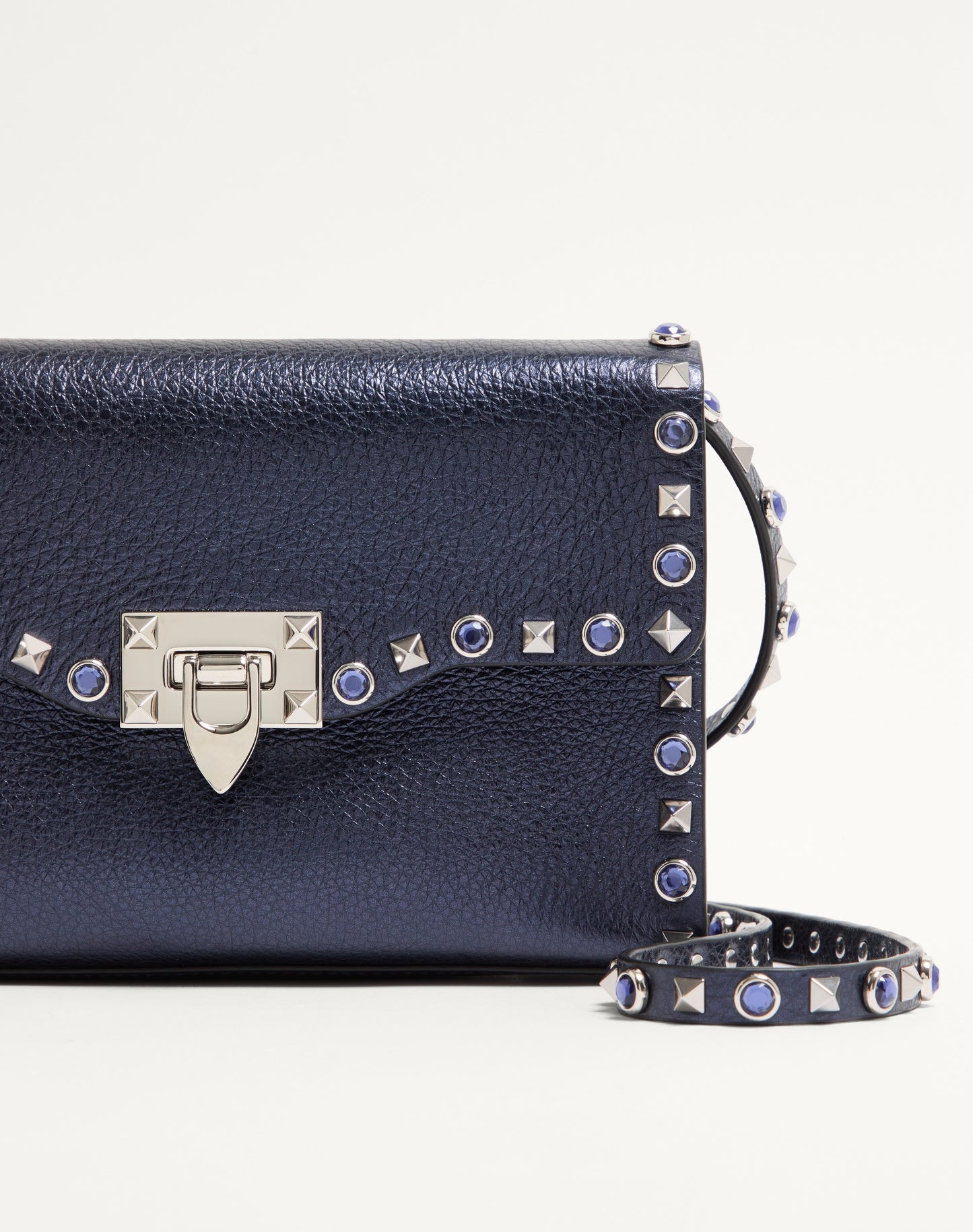 Valentino Garavani Rockstud Small Shoulder Bag In Laminated Calfskin With Cabochon Stones
