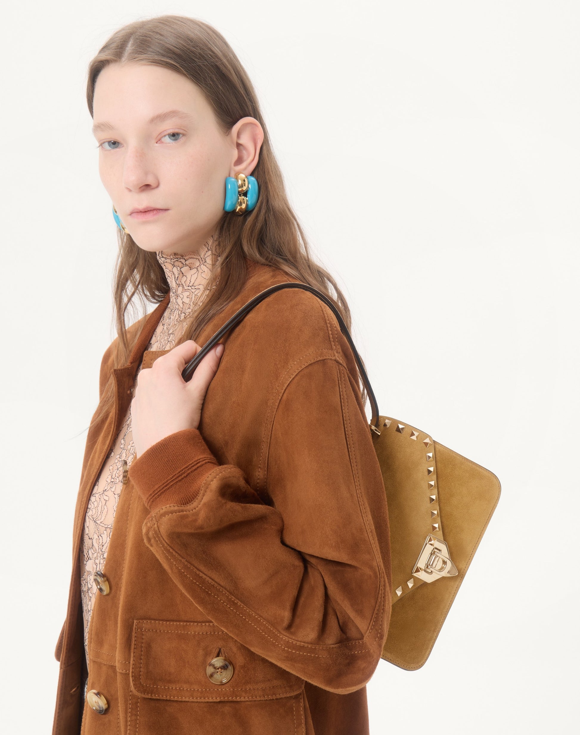 Valentino Garavani Rockstud Small Shoulder Bag In Suede
