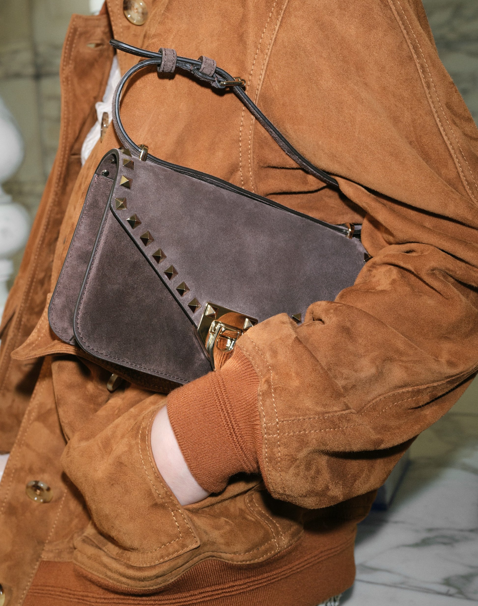 Valentino Garavani Rockstud Small Shoulder Bag In Suede