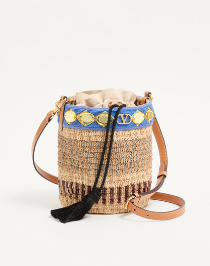 Valentino Garavani Small Raffia Embroidered Bucket Bag