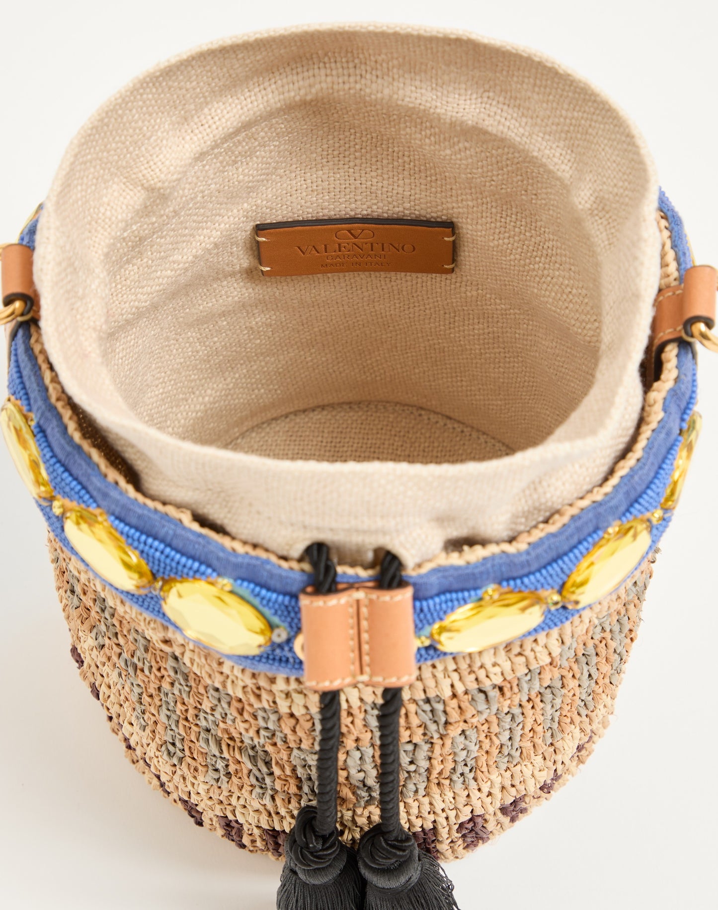 Valentino Garavani Small Raffia Embroidered Bucket Bag