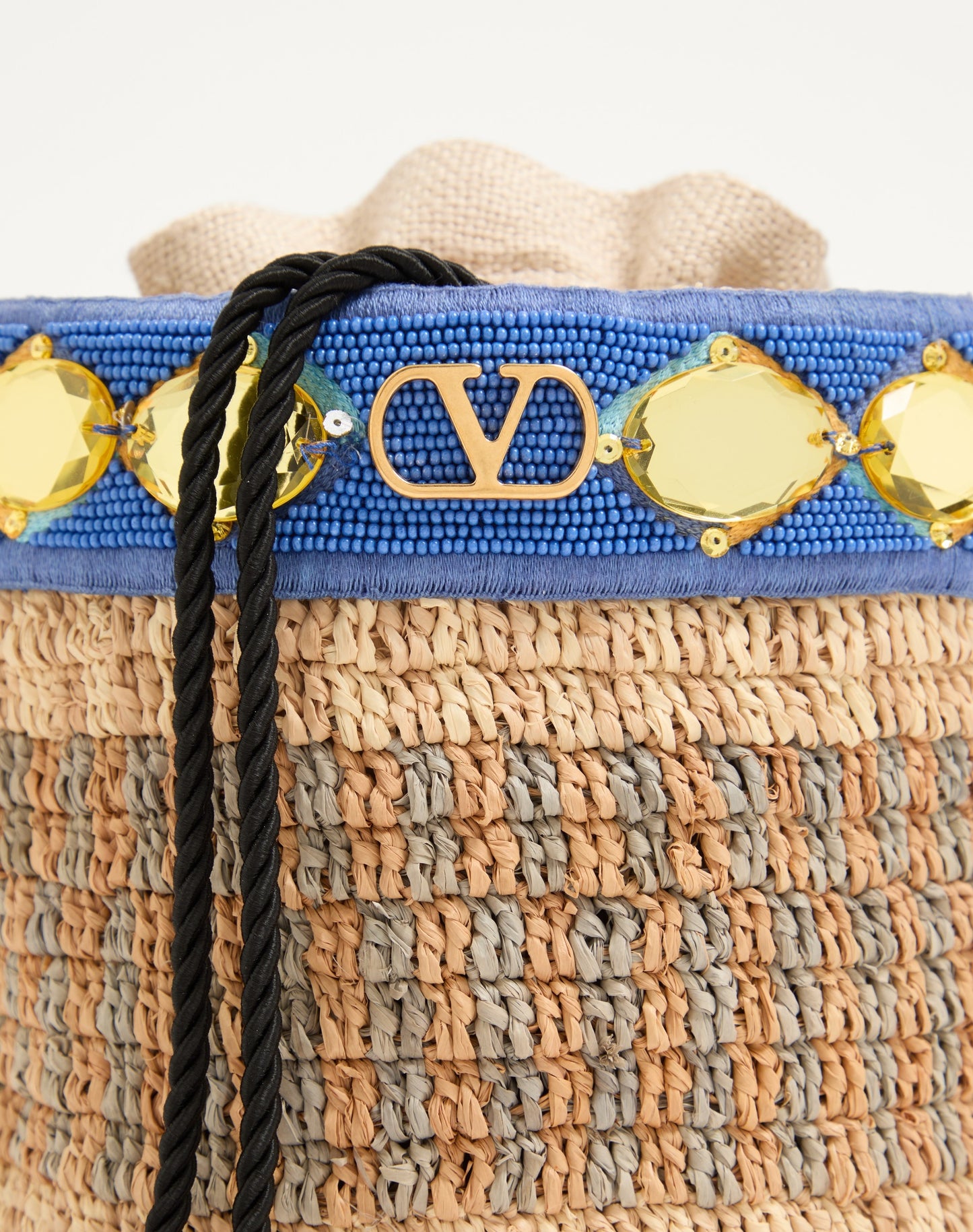Valentino Garavani Small Raffia Embroidered Bucket Bag