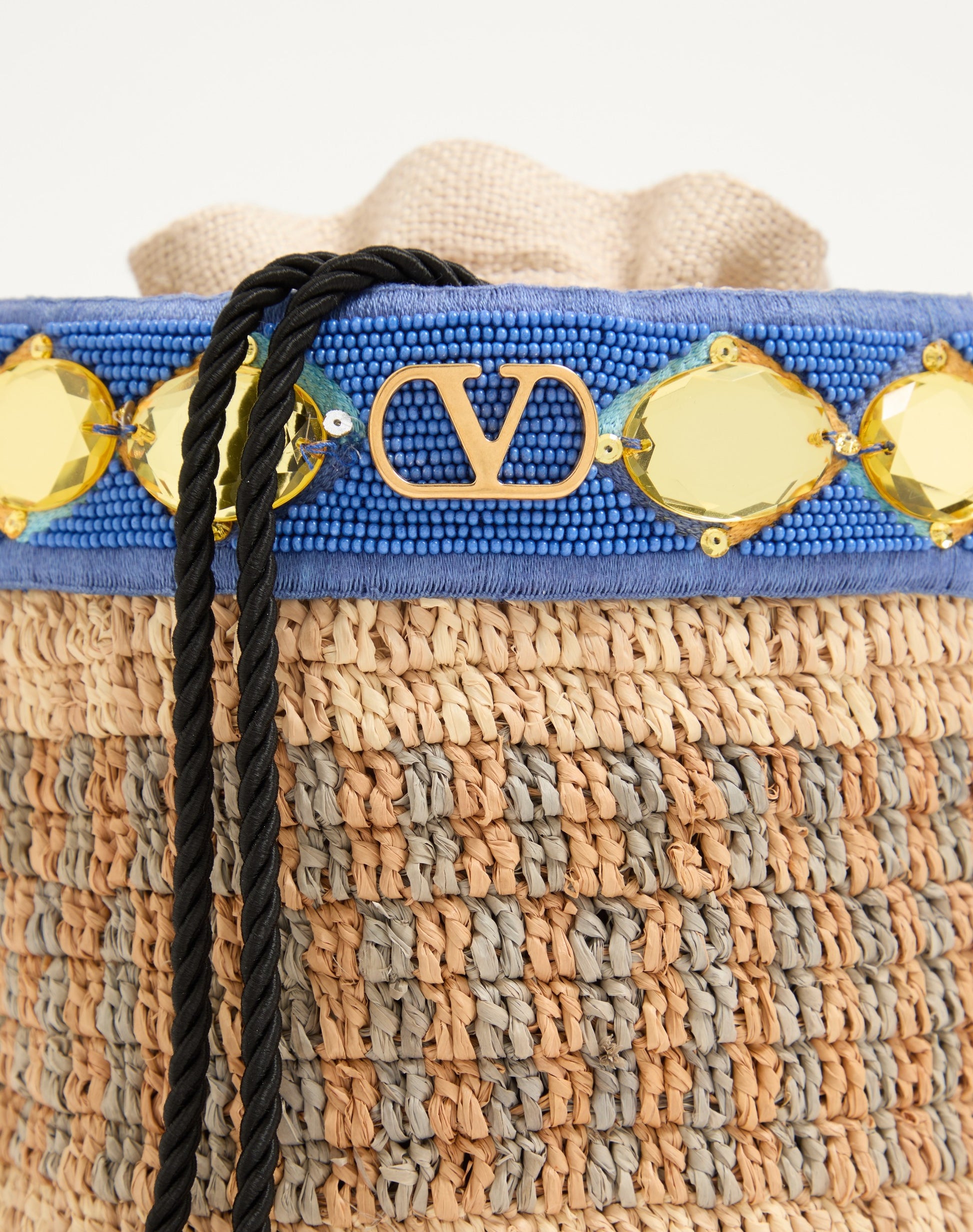 Valentino Garavani Small Raffia Embroidered Bucket Bag