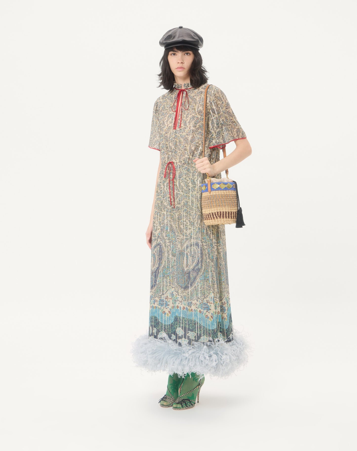 Valentino Garavani Small Raffia Embroidered Bucket Bag