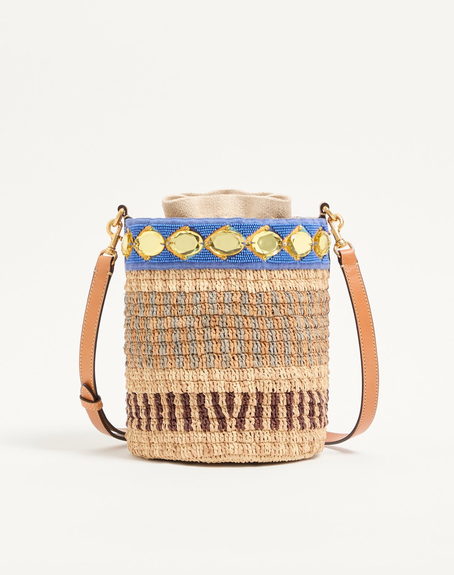 Valentino Garavani Small Raffia Embroidered Bucket Bag
