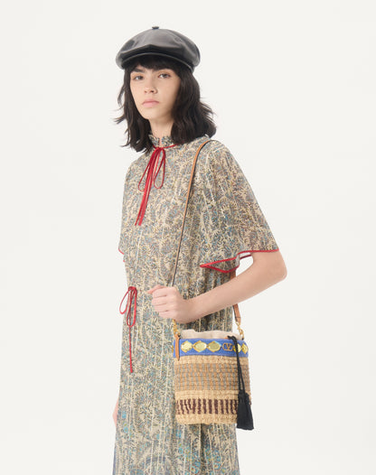 Valentino Garavani Small Raffia Embroidered Bucket Bag