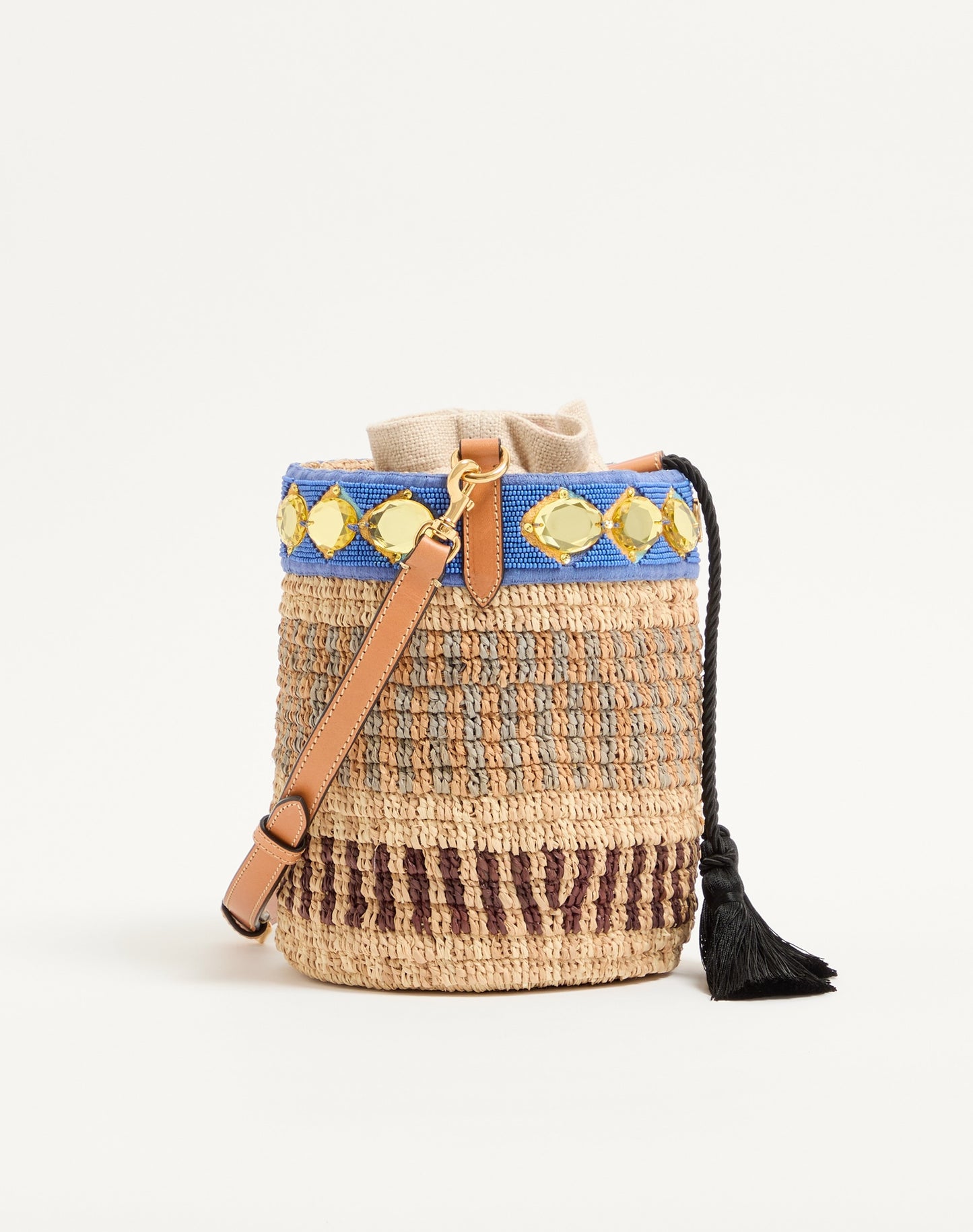 Valentino Garavani Small Raffia Embroidered Bucket Bag