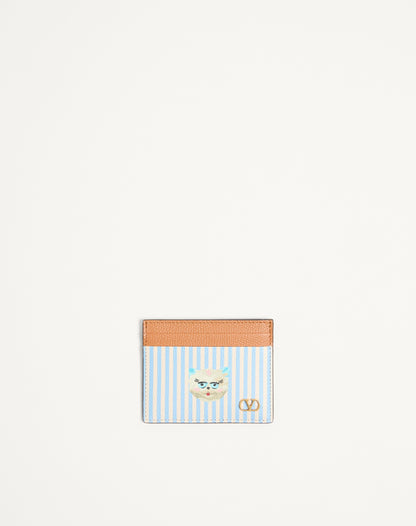 Valentino Garavani Vlogo Signature Wallet In Grainy Calfskin With Le Chat De La Maison Print