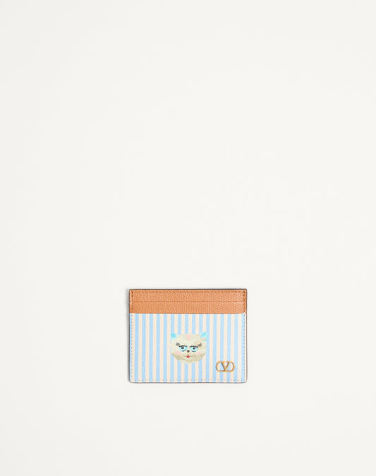Valentino Garavani Vlogo Signature Wallet In Grainy Calfskin With Le Chat De La Maison Print