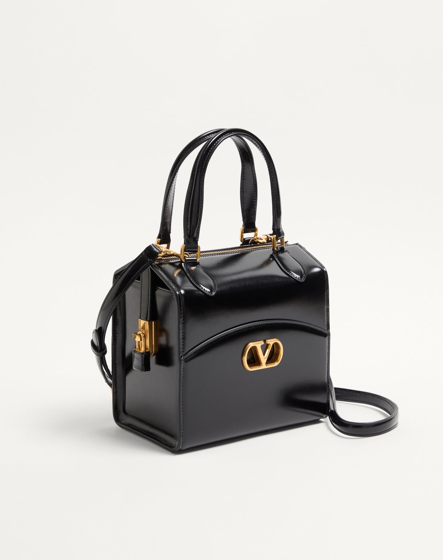 Valentino Garavani Vain-case Bowling Bag In Shiny Calfskin