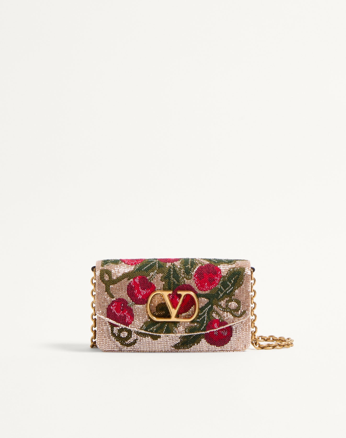 Valentino Garavani Vain Embroidered Shoulder Clutch With Cherryfic Pattern