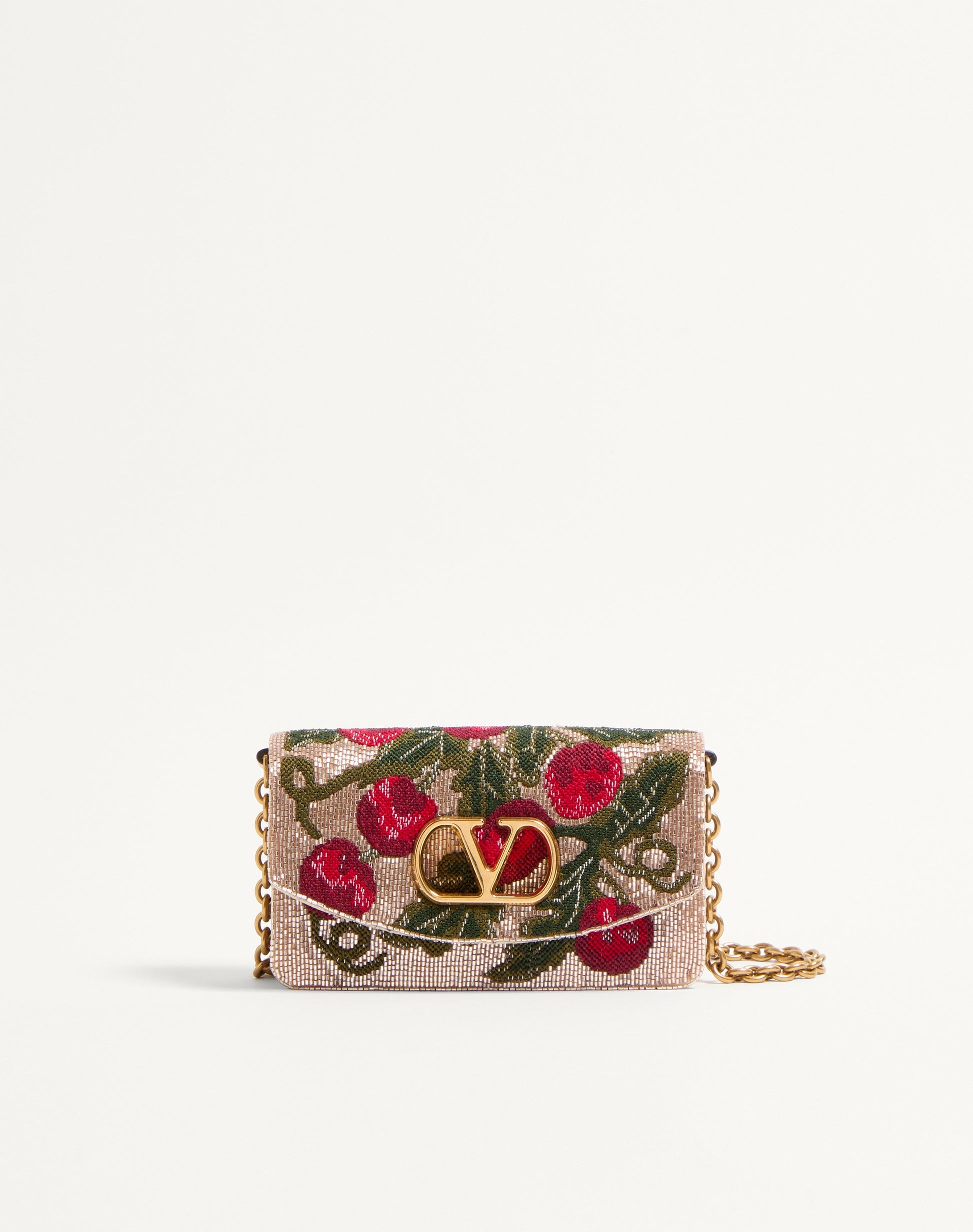 Valentino Garavani Vain Embroidered Shoulder Clutch With Cherryfic Pattern