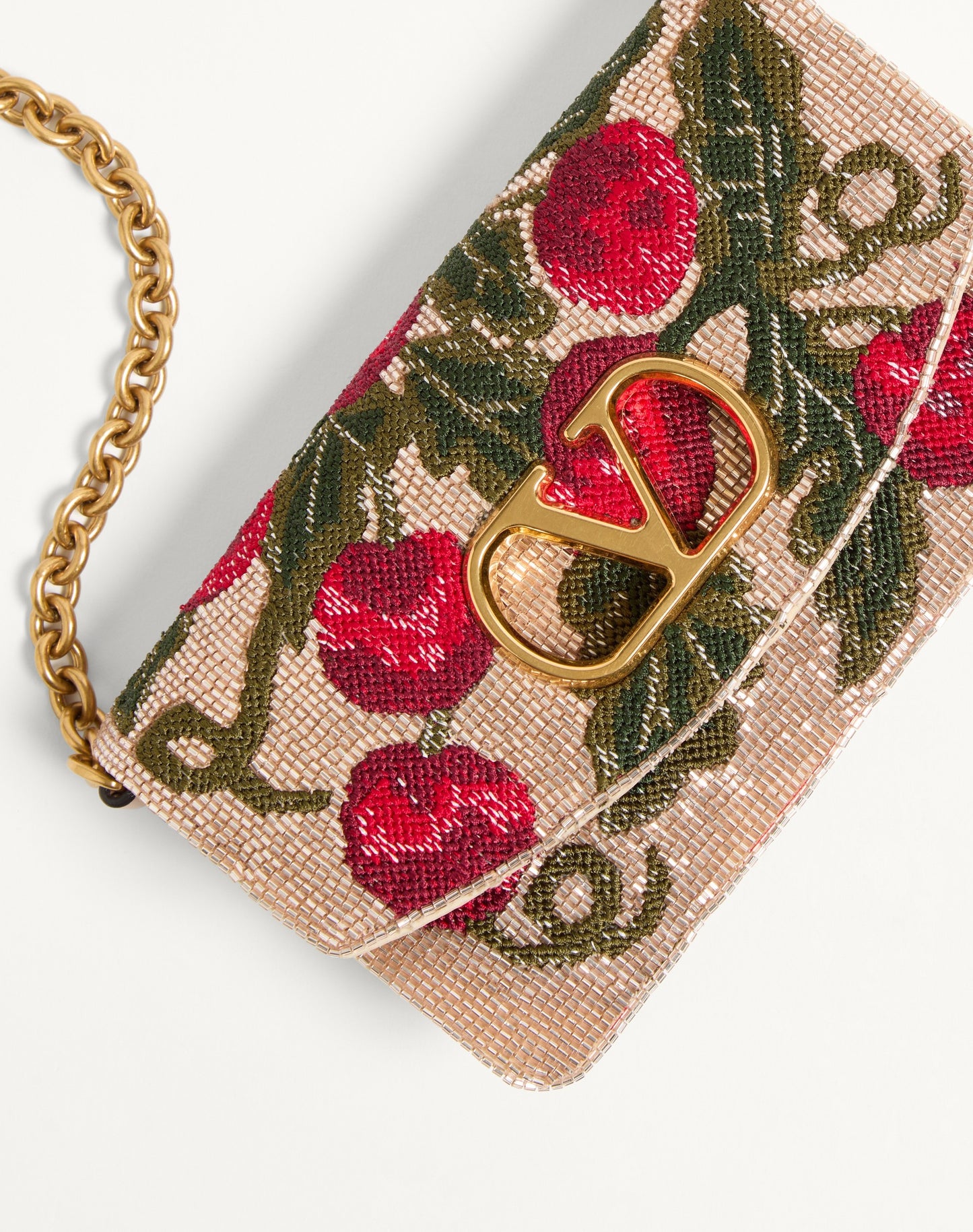 Valentino Garavani Vain Embroidered Shoulder Clutch With Cherryfic Pattern