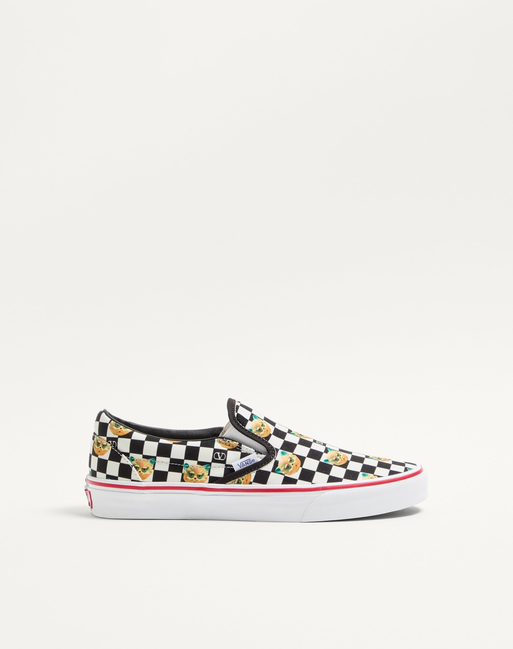 Valentino Garavani And Vans Slip-on Trainer In Fabric With Le Chat De La Maison Print And Vlogo Checkerboard Print
