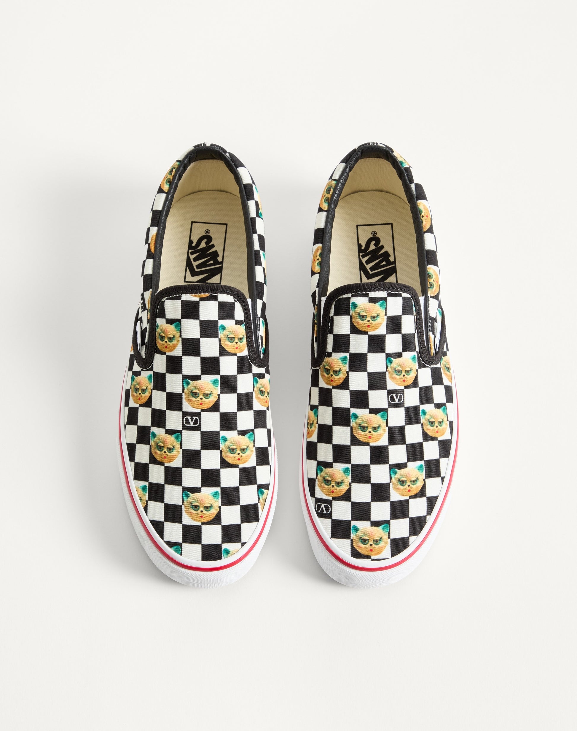 Valentino Garavani And Vans Slip-on Trainer In Fabric With Le Chat De La Maison Print And Vlogo Checkerboard Print