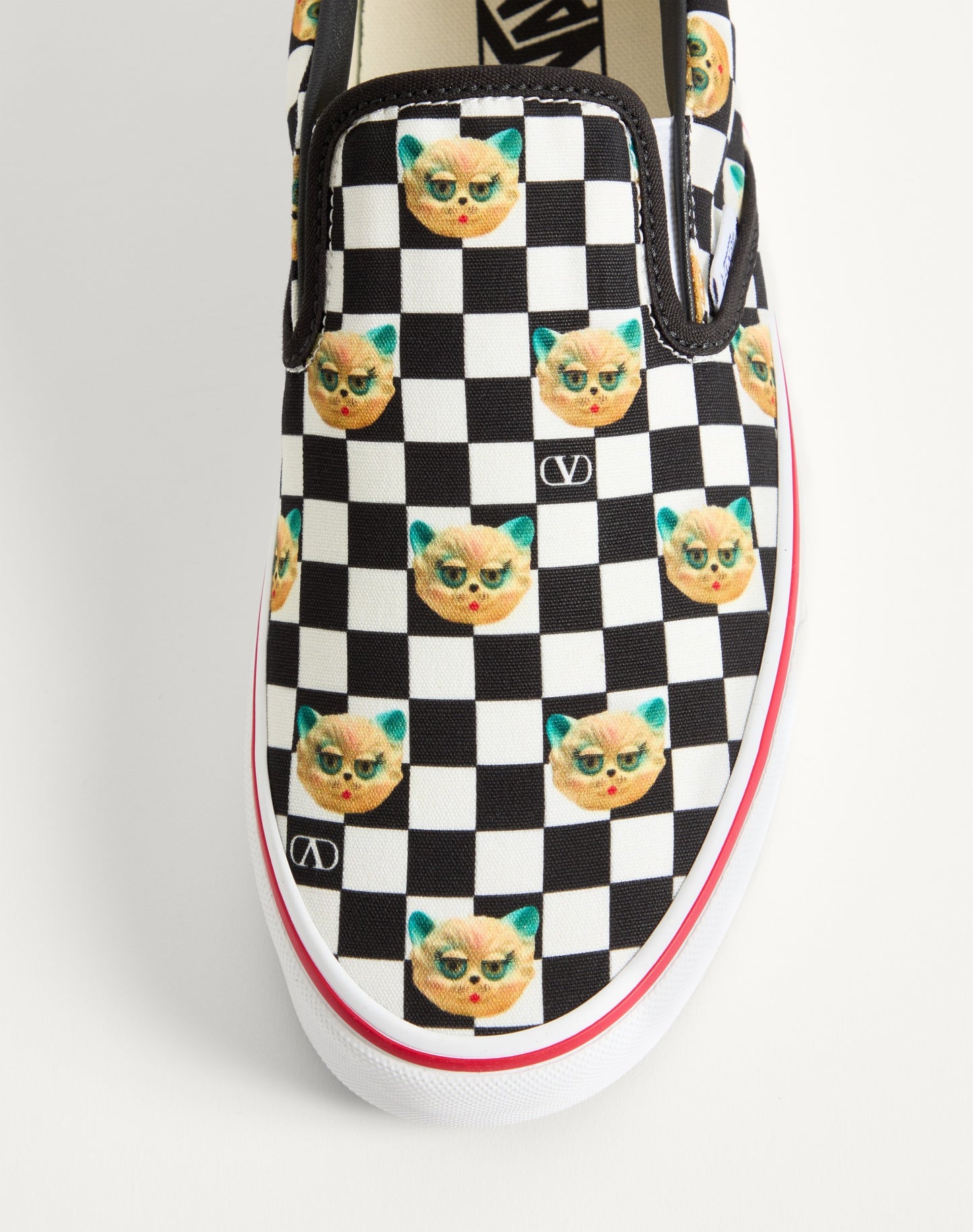 Valentino Garavani And Vans Slip-on Trainer In Fabric With Le Chat De La Maison Print And Vlogo Checkerboard Print