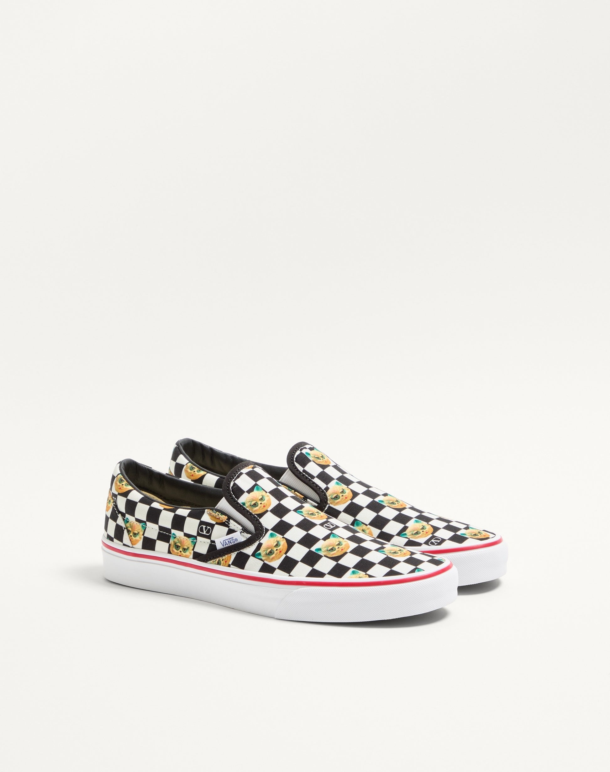 Valentino Garavani And Vans Slip-on Trainer In Fabric With Le Chat De La Maison Print And Vlogo Checkerboard Print