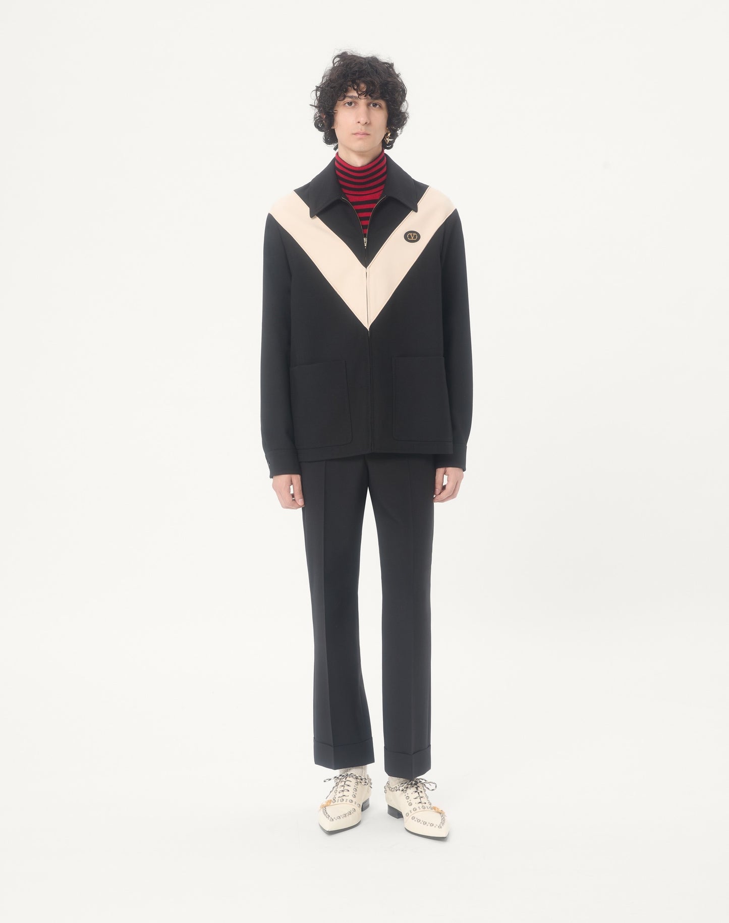 Valentino Nylon Gabardine Jacket With Inlaid V And Vlogo Patch