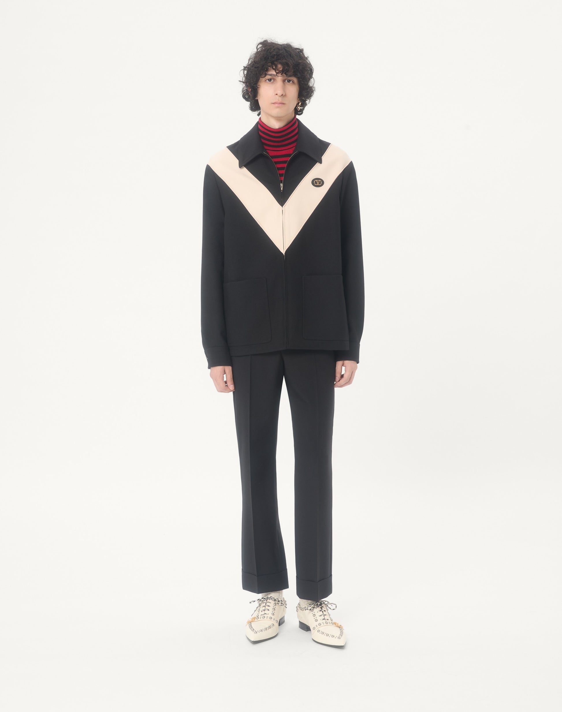 Valentino Nylon Gabardine Jacket With Inlaid V And Vlogo Patch