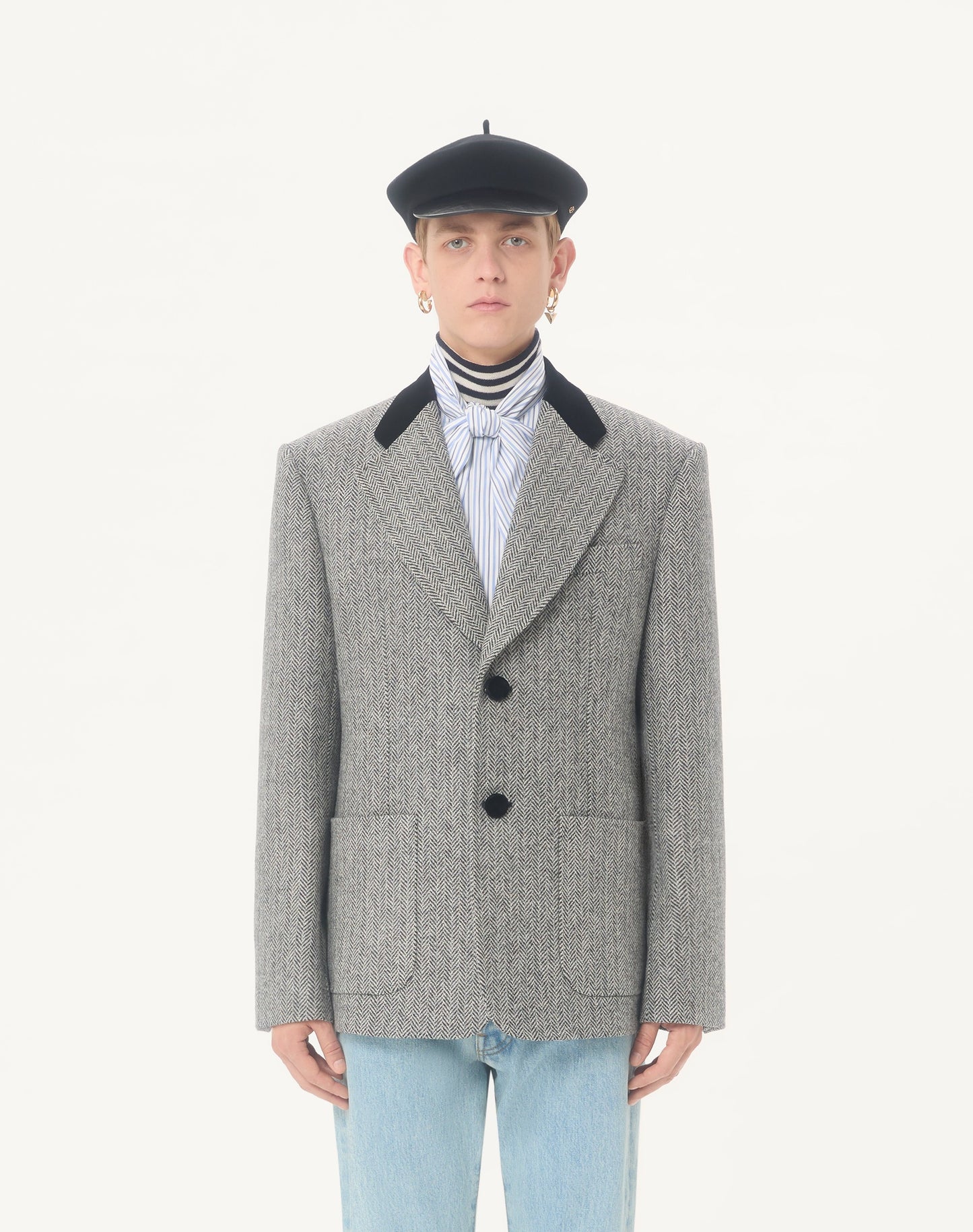 Valentino Single-breasted Wool Jacket In Chevron Pattern