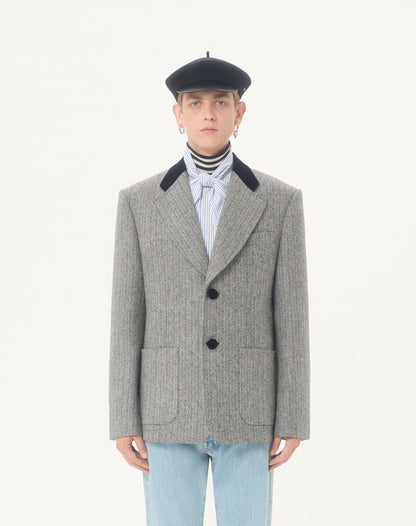 Valentino Single-breasted Wool Jacket In Chevron Pattern