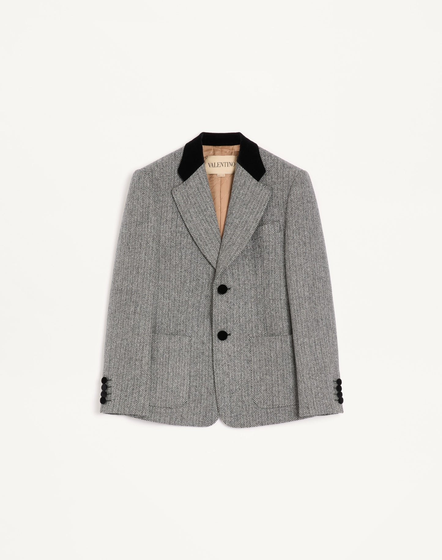 Valentino Single-breasted Wool Jacket In Chevron Pattern