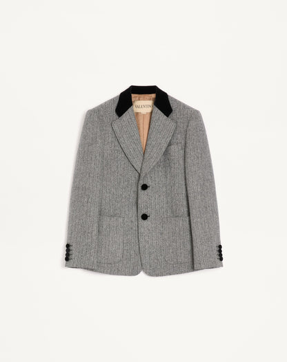 Valentino Single-breasted Wool Jacket In Chevron Pattern