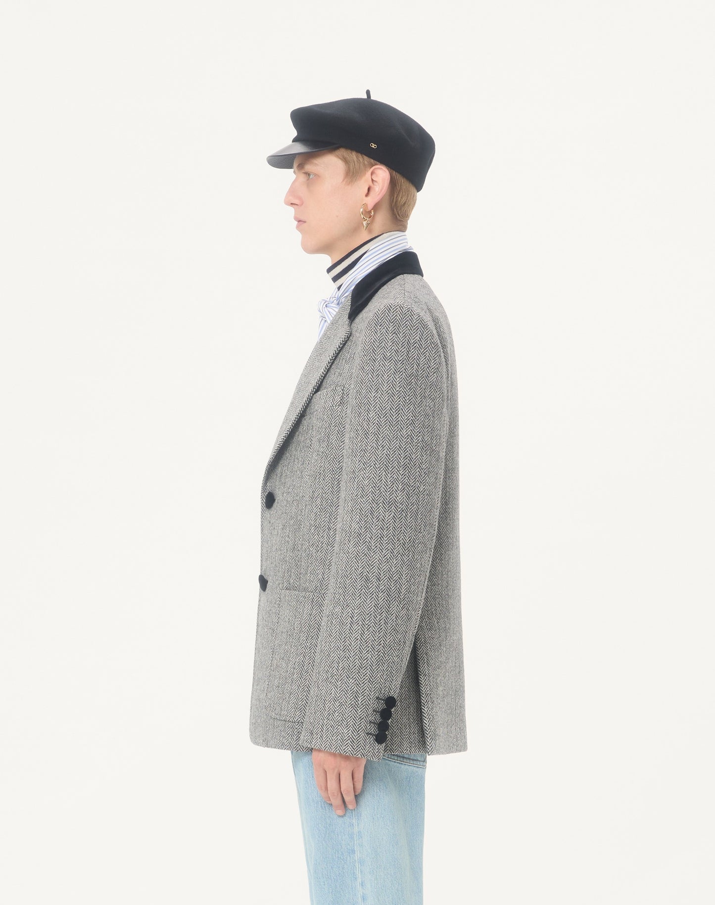 Valentino Single-breasted Wool Jacket In Chevron Pattern