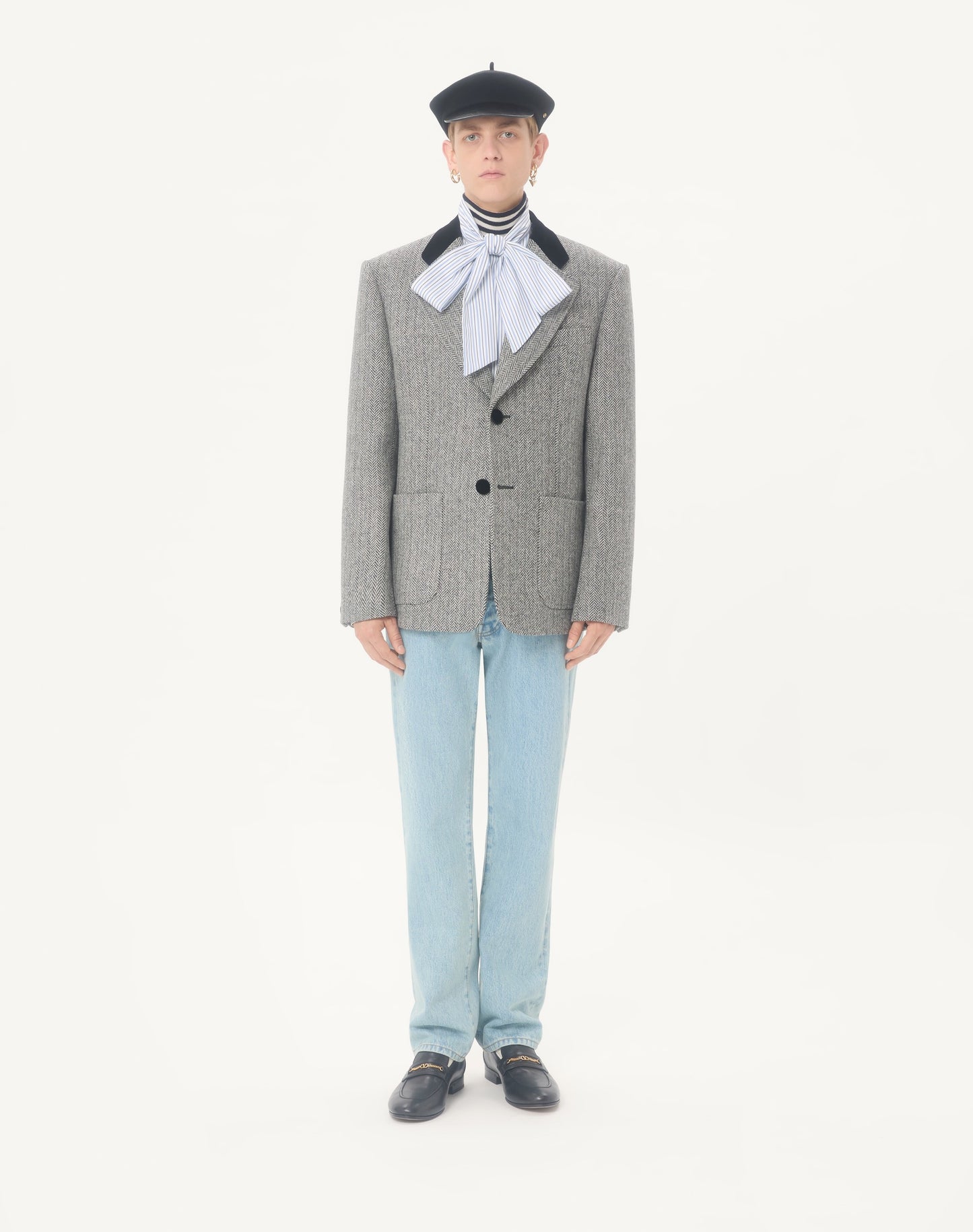 Valentino Single-breasted Wool Jacket In Chevron Pattern