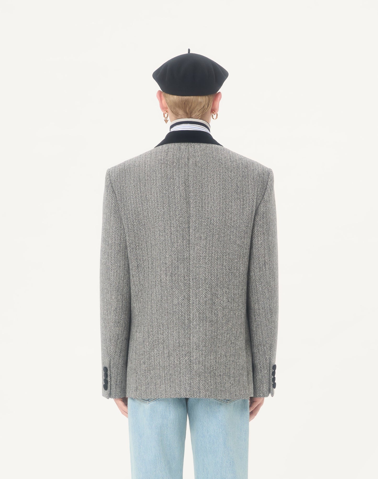 Valentino Single-breasted Wool Jacket In Chevron Pattern