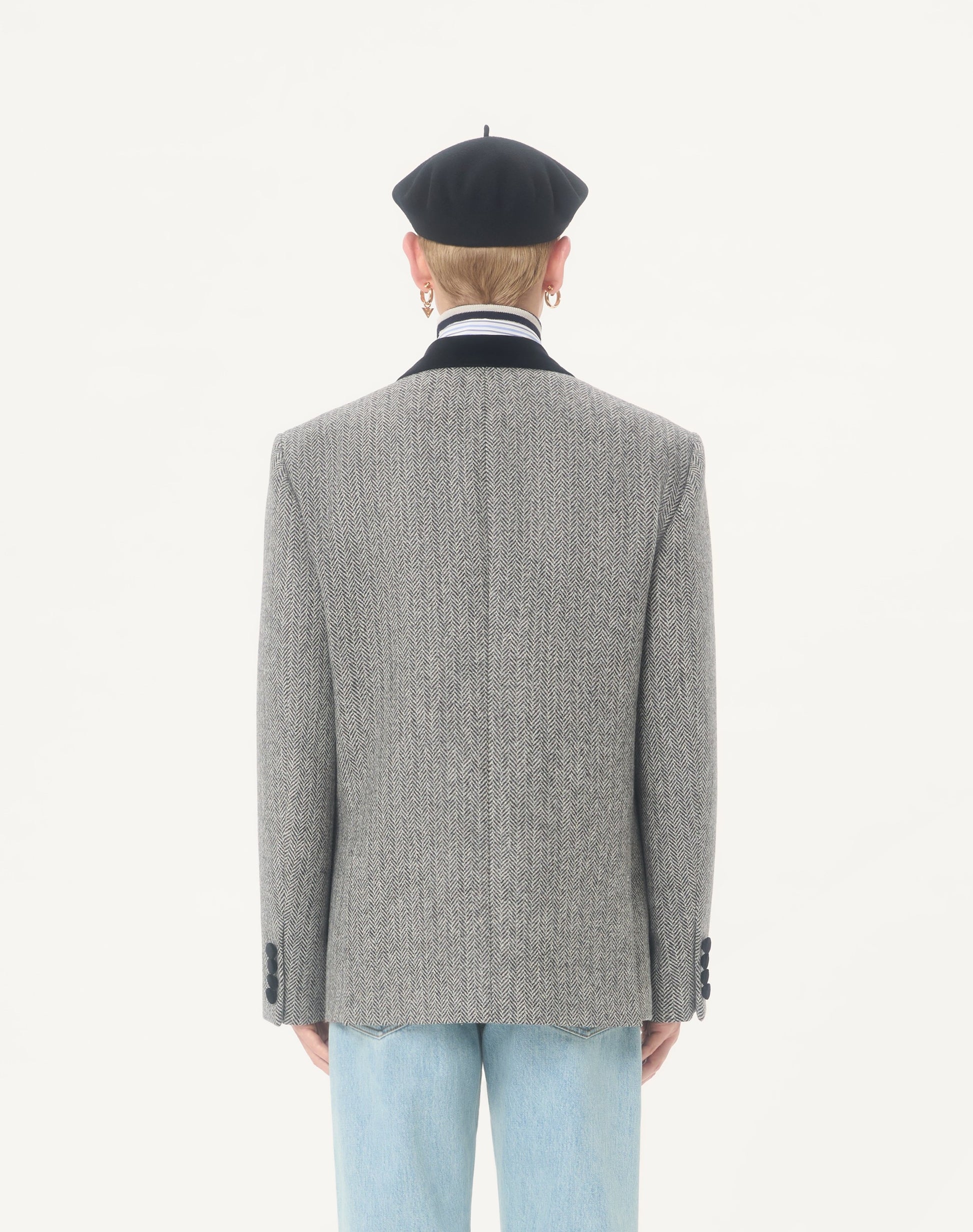 Valentino Single-breasted Wool Jacket In Chevron Pattern