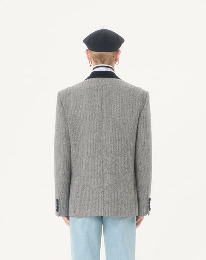 Valentino Single-breasted Wool Jacket In Chevron Pattern