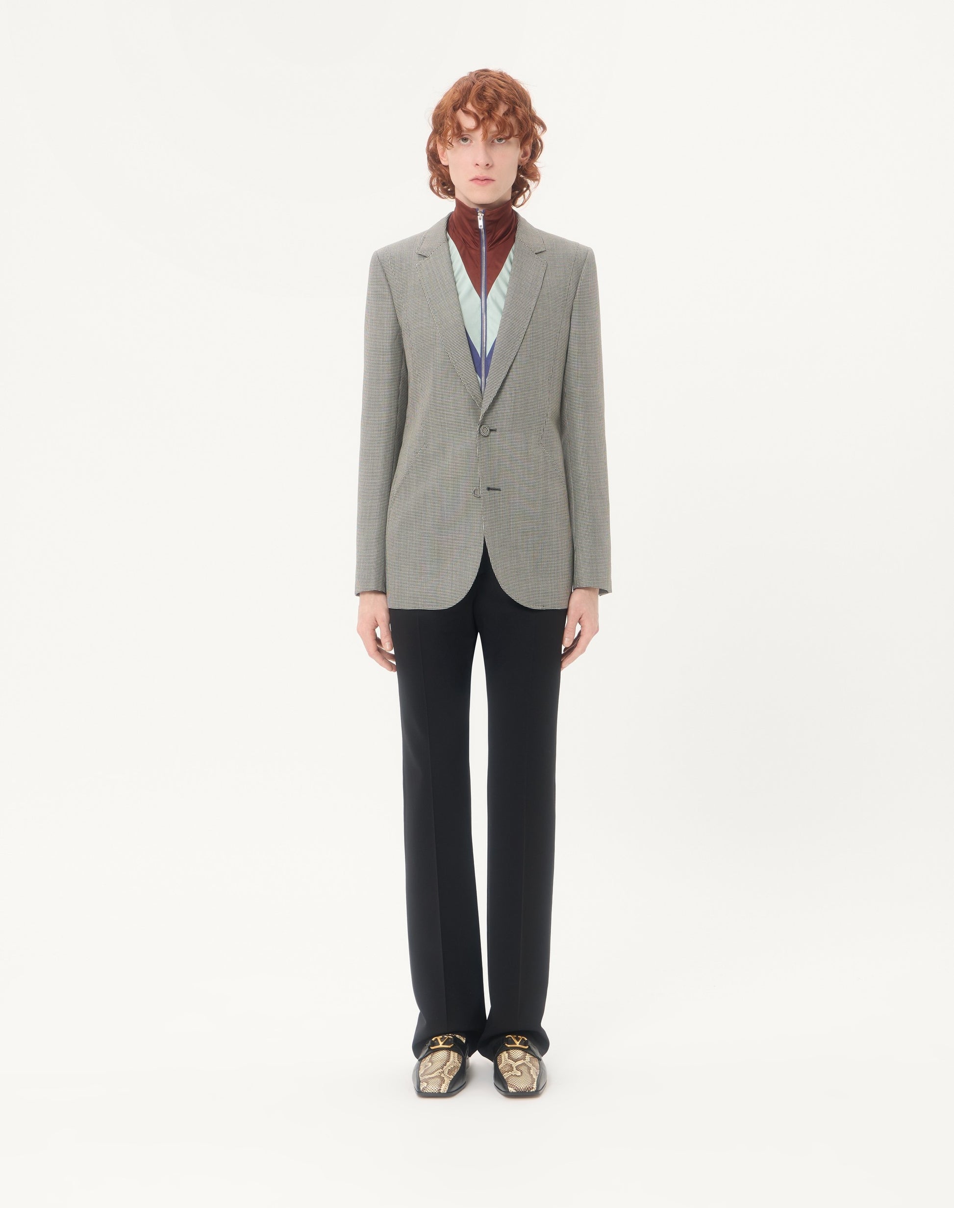 Valentino Single-breasted Wool Jacket With Houndstooth Pattern