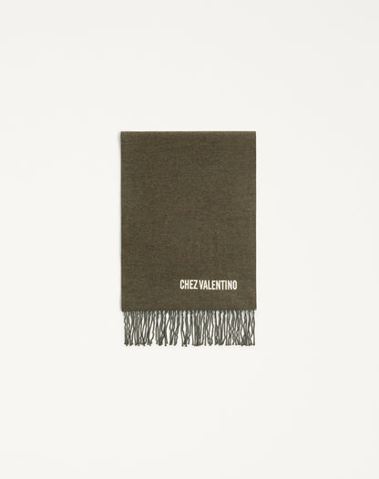 Valentino Wool Scarf With Chez Valentino Embroidery