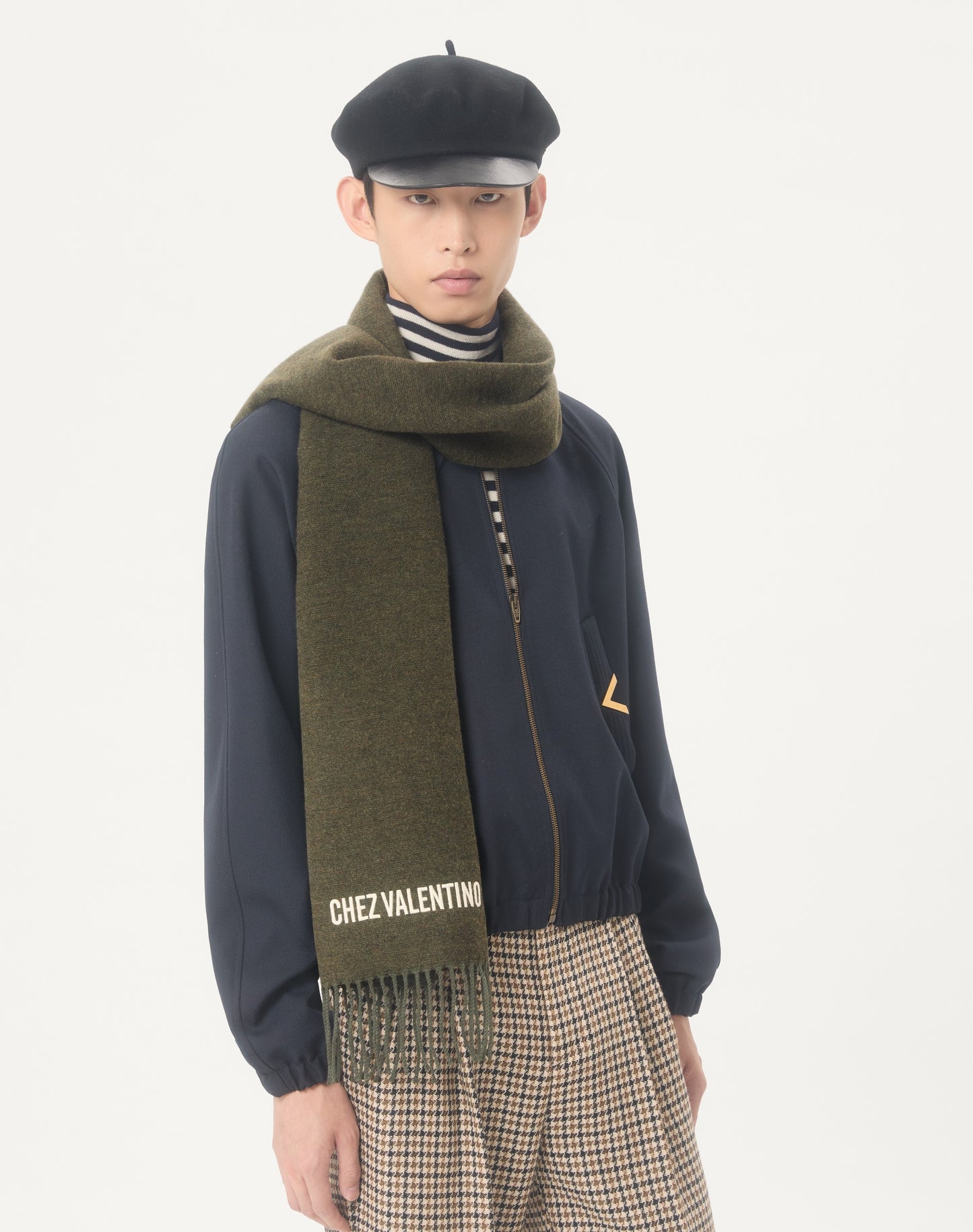 Valentino Wool Scarf With Chez Valentino Embroidery