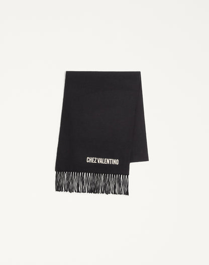 Valentino Wool Scarf With Chez Valentino Embroidery