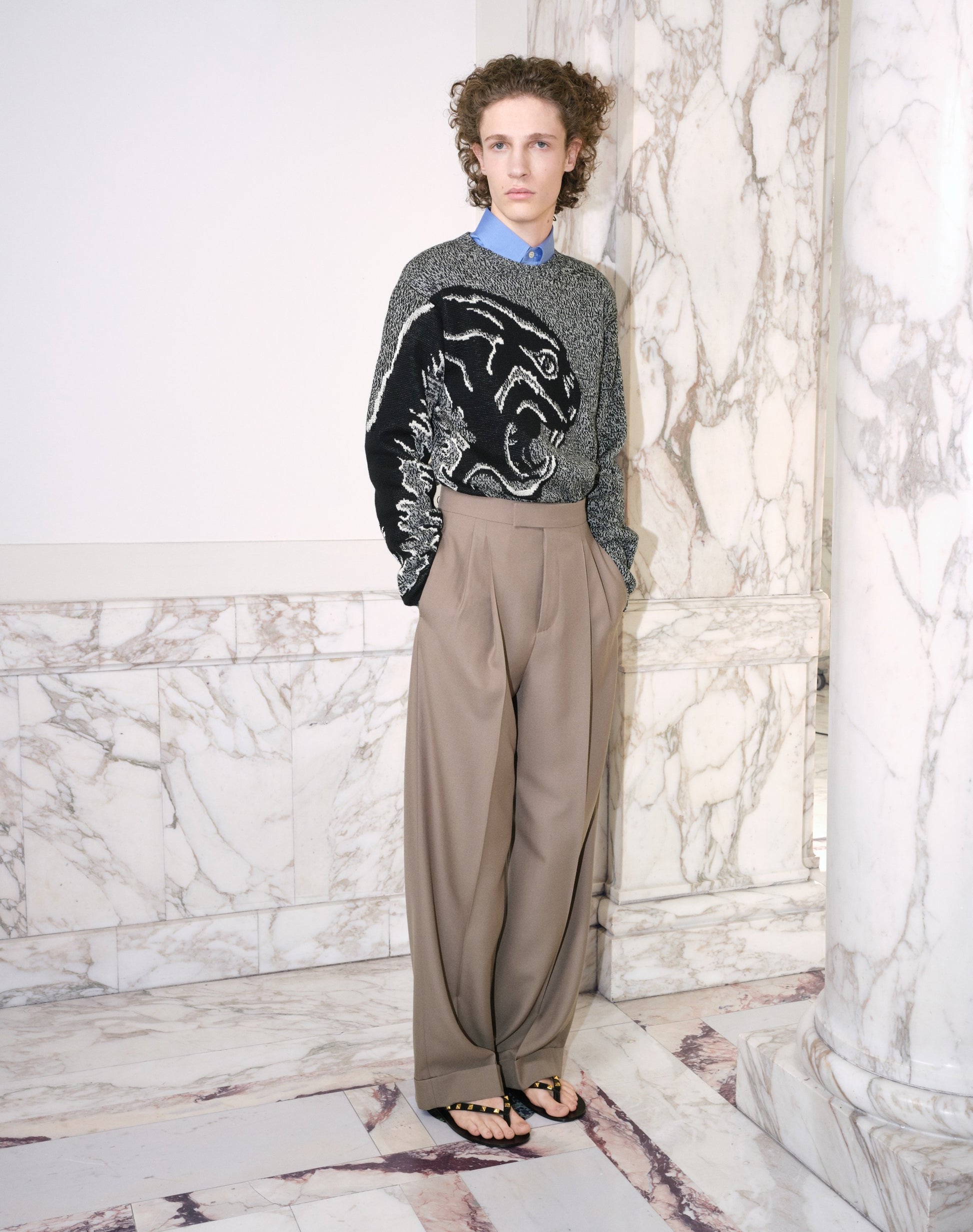 Valentino Cuffed Wool Trousers In Natté Wool