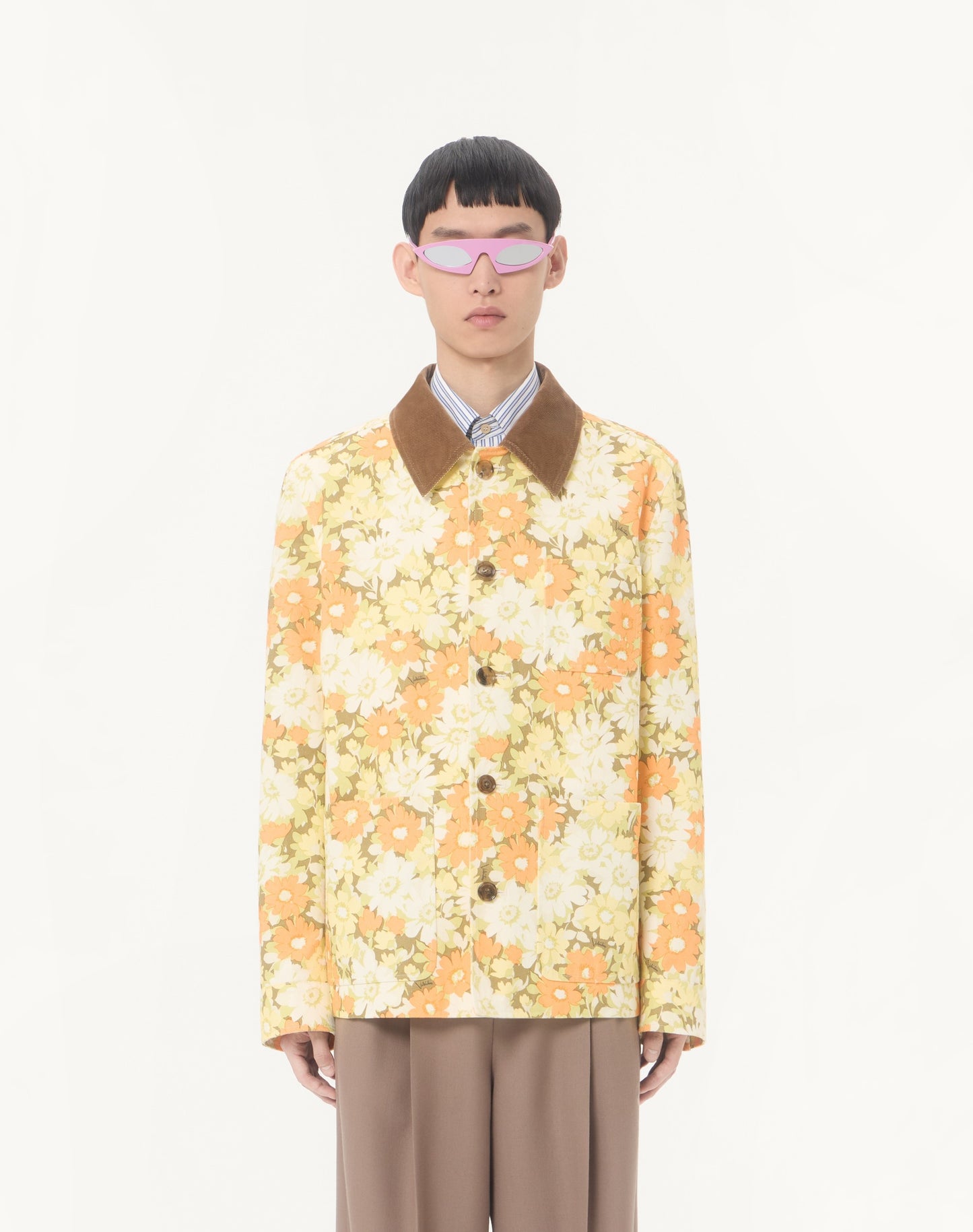 Valentino Shirt Jacket In Cotton Drill With Papier Floral Print