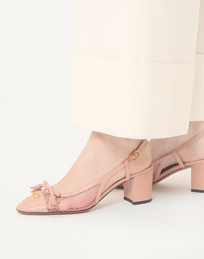 Valet Du Roi Slingback Pump In Mesh And Kidskin 60mm