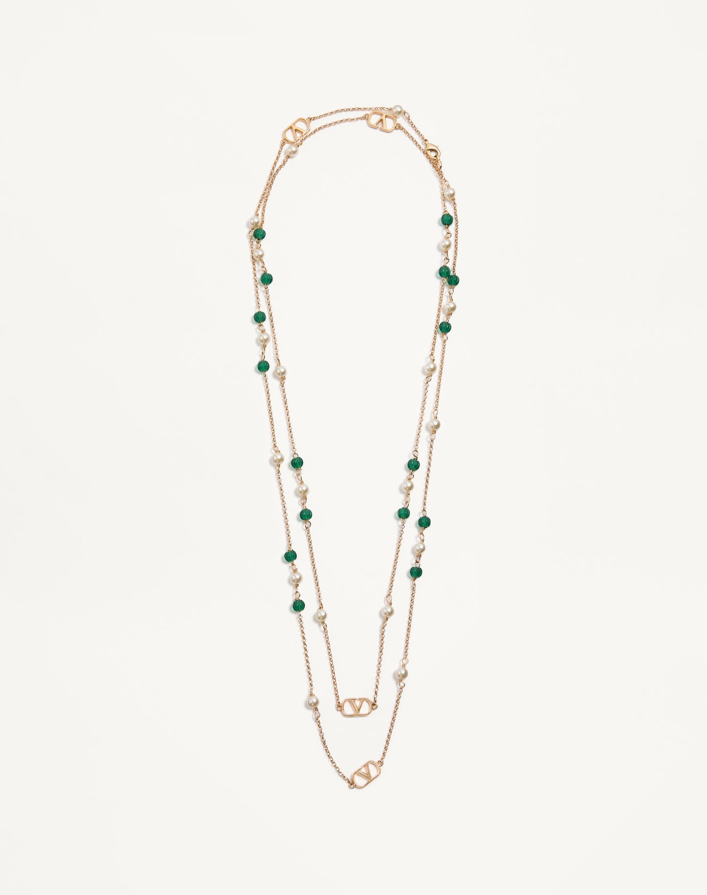 Vlogo Signature Long Necklace In Metal, Pearls And Knurled Glass
