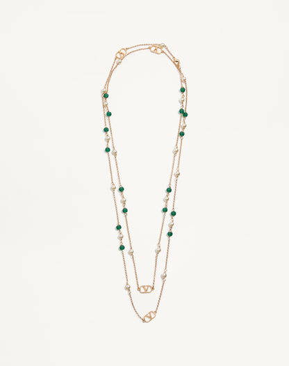Vlogo Signature Long Necklace In Metal, Pearls And Knurled Glass
