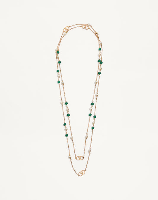 Vlogo Signature Long Necklace In Metal, Pearls And Knurled Glass