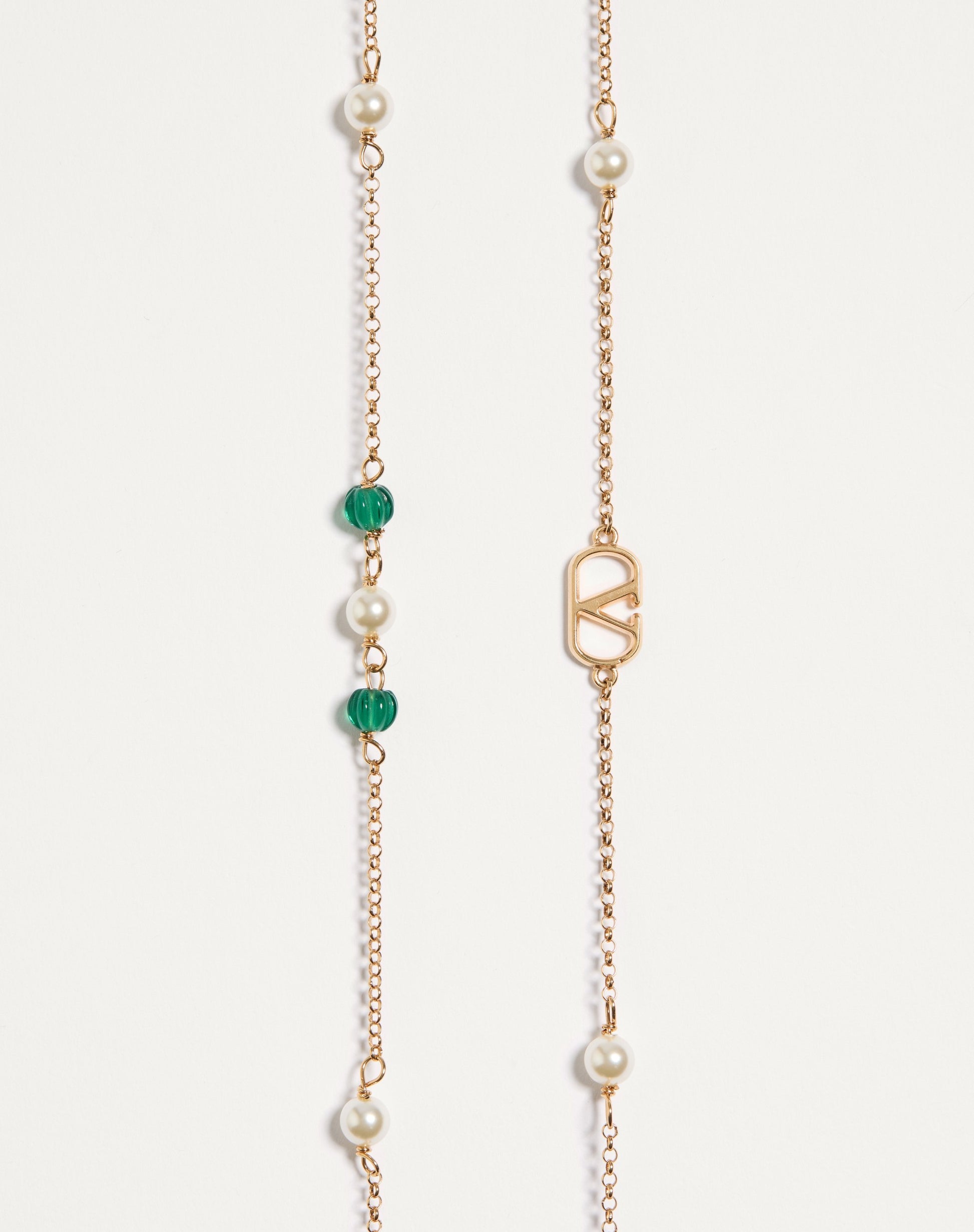 Vlogo Signature Long Necklace In Metal, Pearls And Knurled Glass
