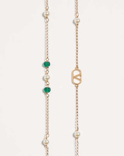Vlogo Signature Long Necklace In Metal, Pearls And Knurled Glass