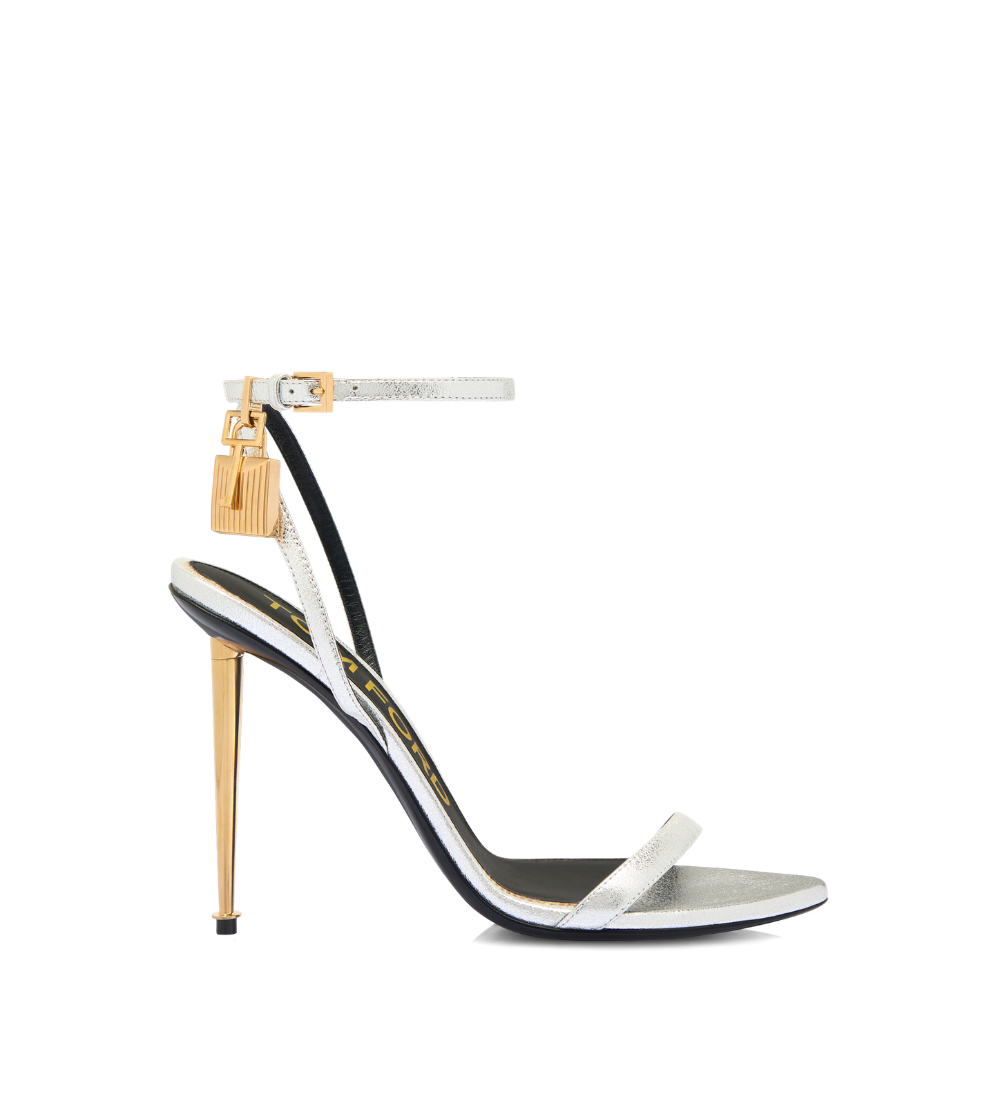 Laminated Nappa Leather Padlock Pointy Naked Sandal