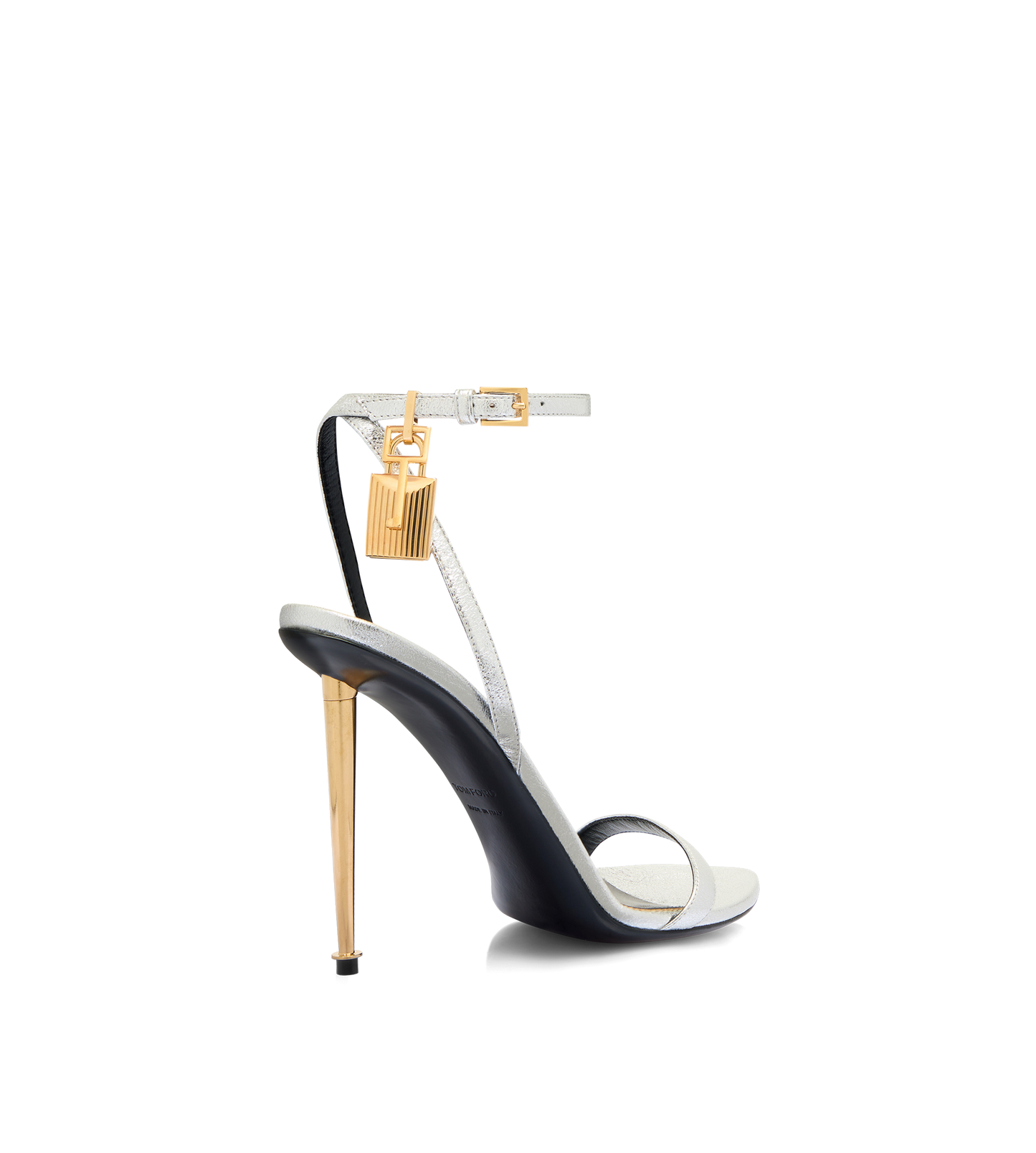Laminated Nappa Leather Padlock Pointy Naked Sandal