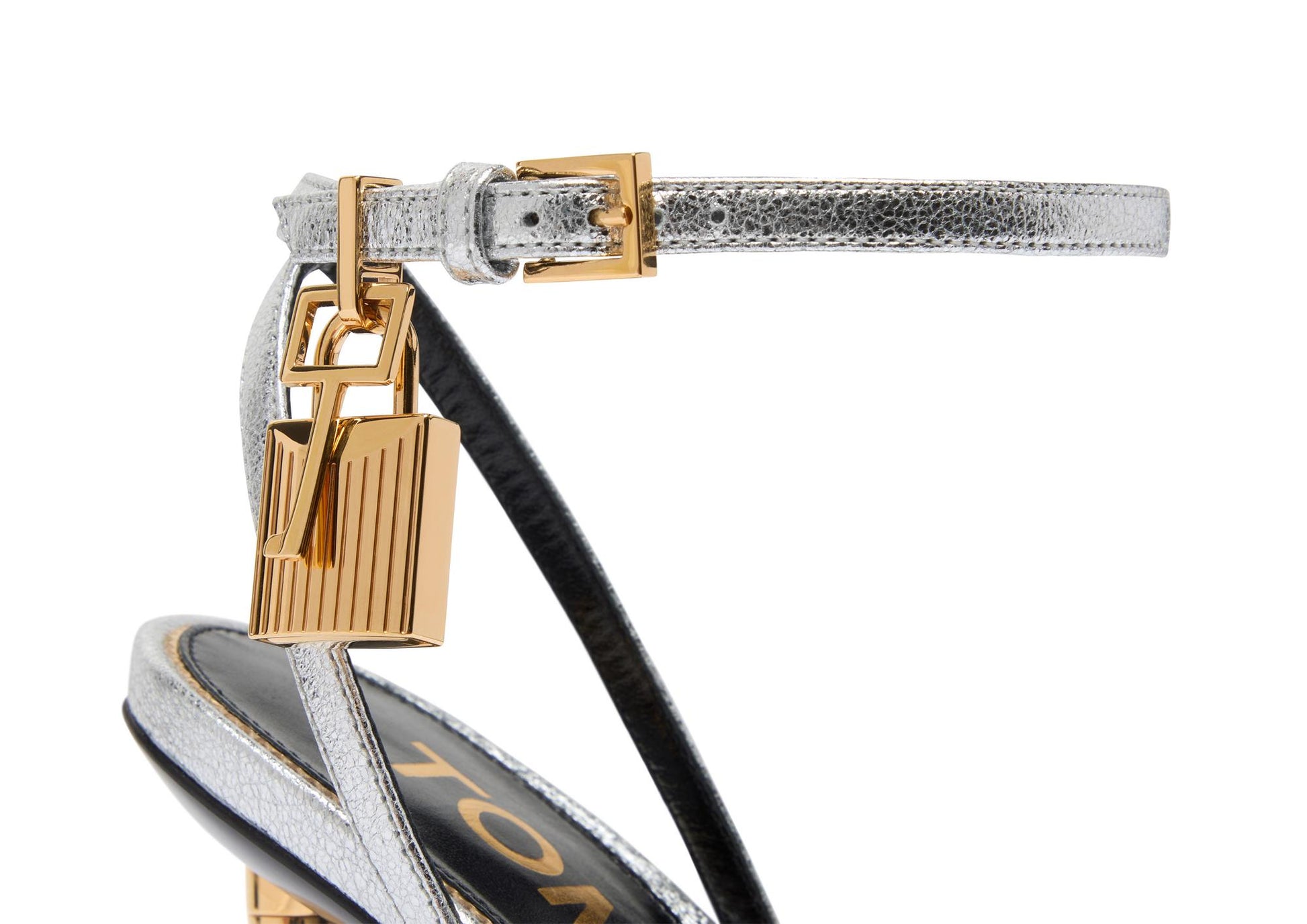 Laminated Nappa Leather Padlock Pointy Naked Sandal